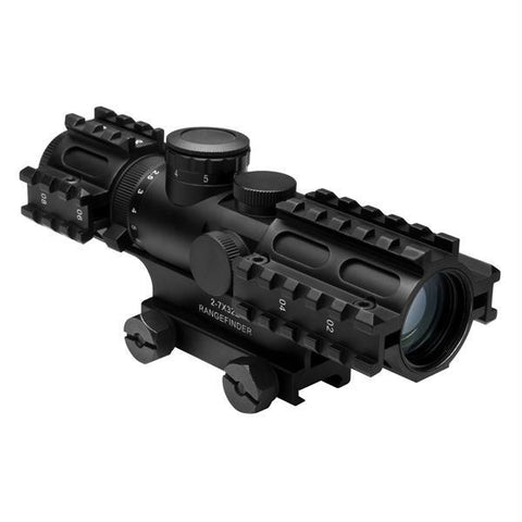 NcStar Tri Rail Series 2-7x32 Compact Scope-3 Rail Sighting System-Blue Ill. Rangefinder-Green-Weaver Mount