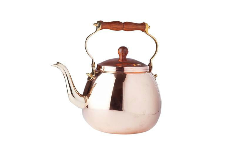 4 Qt Solid Copper Tea Kettle with Wood Handle