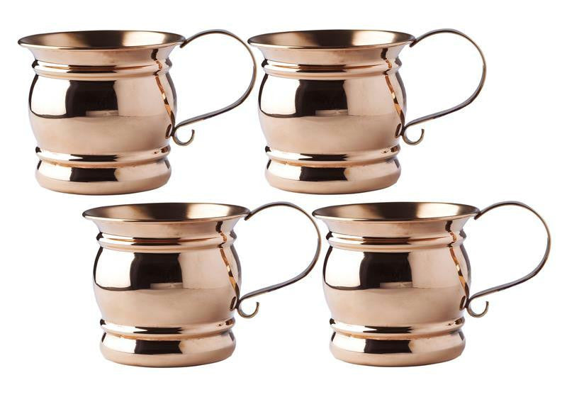 4 H Solid Copper Moscow Mule Mug with Flat Handle 16 oz - Set of 4