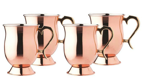 16 oz Solid Copper Smooth Tankard w-Brass Handle - Set of 4