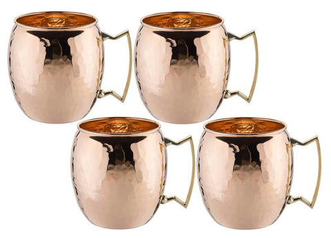 16 oz Solid Copper Hammered Moscow Mule Mug - Set of 4