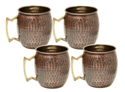 16 oz Antique Hammered Solid Copper Moscow Mule Mugs - Set of 4