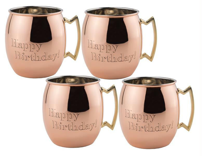 Happy Birthday 16oz Solid Copper Moscow Mule Mug - Set of 4