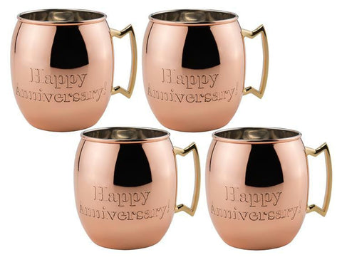 Happy Anniversary 16oz Solid Copper Moscow Mule Mug - Set of 4