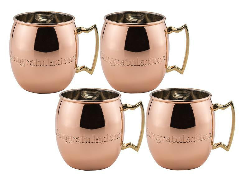 Congratulations 16oz Solid Copper Moscow Mule Mug - Set of 4