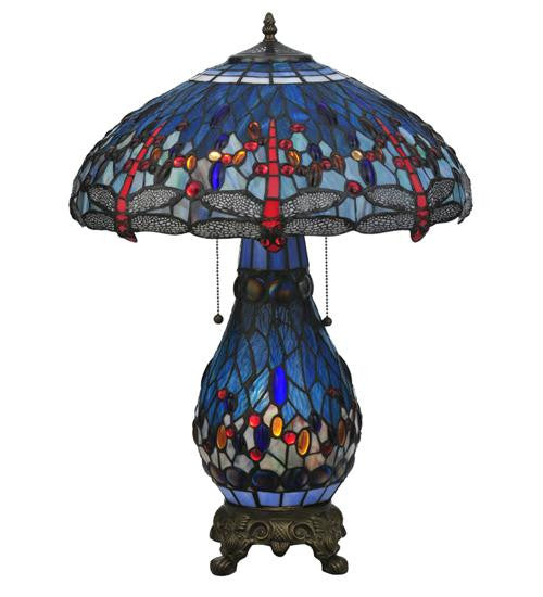 25.5 Inch H Tiffany Hanginghead Dragonfly Lighted Base Table Lamp