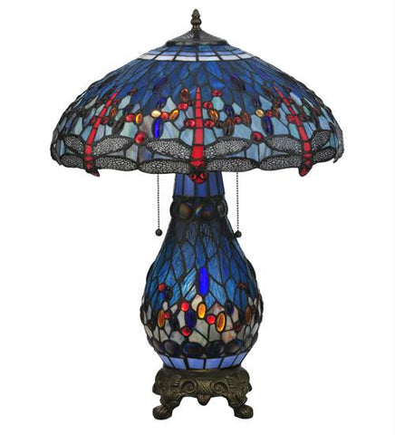 25.5 Inch H Tiffany Hanginghead Dragonfly Lighted Base Table Lamp