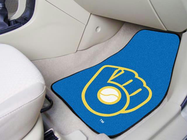 FanMats MLB - Milwaukee Brewers Ball in Glove 2-piece Carpeted Car Mats 18x27