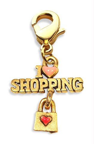 I Love Shopping Charm Dangle in Gold