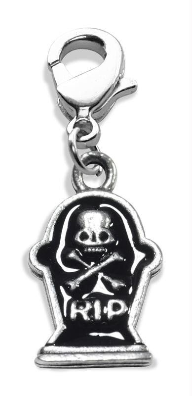 Tombstone with Skull Charm Dangle in Silver