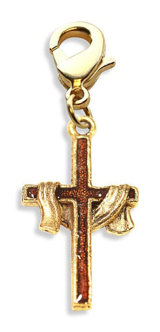 Cross with Shroud Charm Dangle in Gold