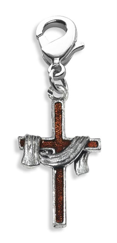 Cross with Shroud Charm Dangle in Silver