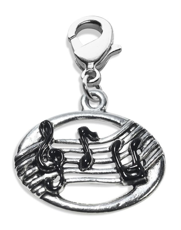 Disc with Musical Notes Charm Dangle in Silver