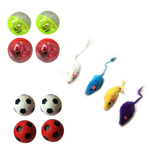 Iconic Pet - Fur Mice Plastic Ball & Bouncing Ball - Set of 3