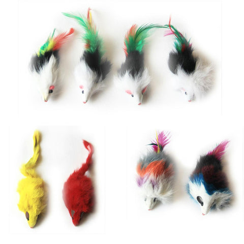 Iconic Pet - Long Hair Fur Mice - 8 Pieces - Assorted