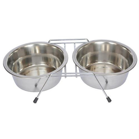 Iconic Pet - Stainless Steel Double Diner with Wire Stand for Dog or Cat -1 Pt - 16oz - 2 cup