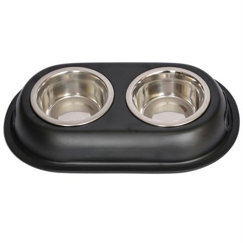 Iconic Pet - Color Splash Stainless Steel Double Diner (Black) for Dog-Cat - 1-2 Pt - 8oz - 1 cup