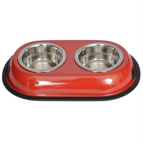 Iconic Pet - Color Splash Stainless Steel Double Diner (Red) for Dog-Cat - 1 Qt - 32oz - 4 cup