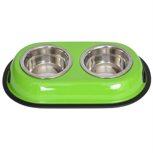 Iconic Pet - Color Splash Stainless Steel Double Diner (Green) for Dog-Cat - 1-2 Pt - 8oz - 1 cup