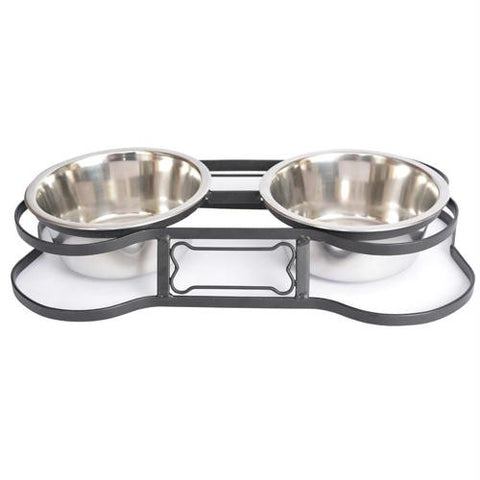 Iconic Pet - Heavy Duty Pet Double Diner for Dog or Cat  (Bone Design) - 2 Qt - 64oz e 8 cup