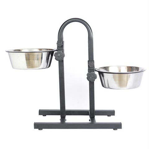 Iconic Pet - Adjustable Stainless Steel Pet Double Diner for Dog (U Design) - 5 Qt - 160oz - 20 cup