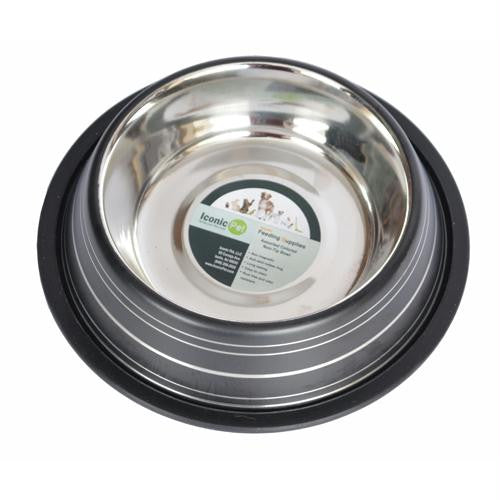 Color Splash Stripe Non-Skid Pet Bowl 64oz - Black