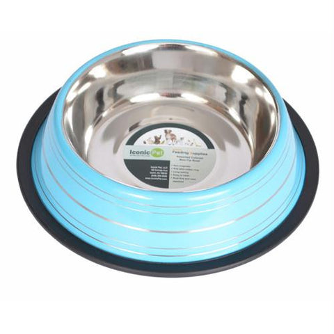 Color Splash Stripe Non-Skid Pet Bowl 24oz - Blue