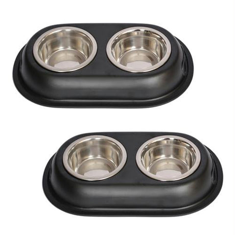 2 Pack Color Splash Stainless Steel Double Diner (Black) for Dog-Cat - 1-2 Pt - 8oz - 1 cup