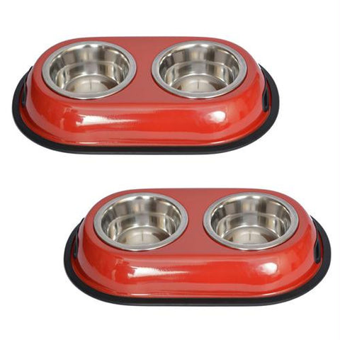 2 Pack Color Splash Stainless Steel Double Diner (Red) for Dog-Cat - 1-2 Pt - 8oz - 1 cup