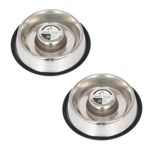 2 Pack Slow Feed Stainless Steel Pet Bowl for Dog or Cat - Medium - 24oz