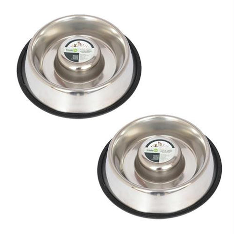 2 Pack Slow Feed Stainless Steel Pet Bowl for Dog or Cat - Large - 48oz