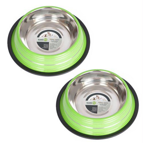 2 Pack Color Splash Stripe Non-Skid Pet Bowl for Dog or Cat - Green - 8oz - 1 cup