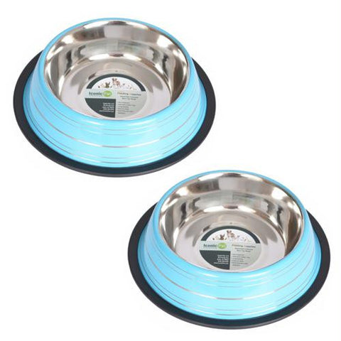 2 Pack Color Splash Stripe Non-Skid Pet Bowl for Dog or Cat - Blue - 8oz - 1 cup