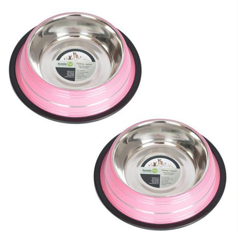 2 Pack Color Splash Stripe Non-Skid Pet Bowl for Dog or Cat - Pink - 8oz - 1 cup