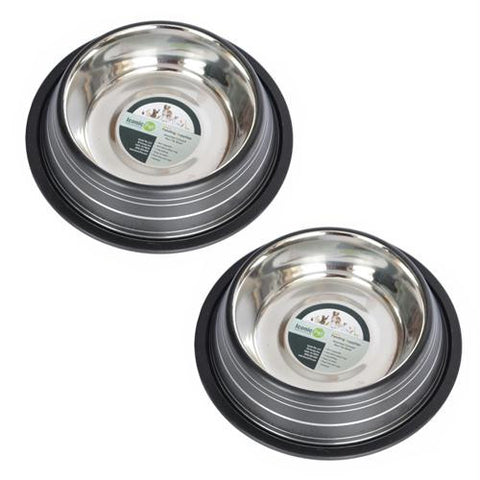 2 Pack Color Splash Stripe Non-Skid Pet Bowl for Dog or Cat - Black - 8oz - 1 cup