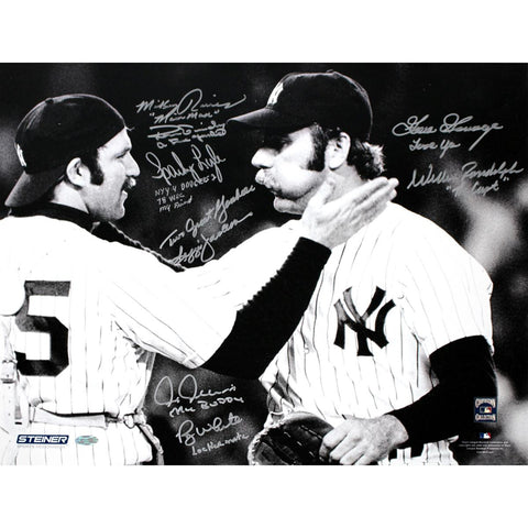 1978 Yankees Multi Signed Thurman Mon With Sparky Lyle BW 16x20 Photo (8 Sigs) (MLB Auth) (Rivers Gossage Randolph Lyle Jackson