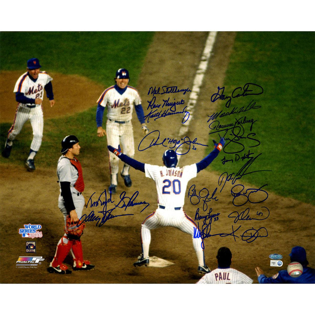 1986 Mets Multi Signed Johnson at Home Plate 16x20 Photo (19 Sigs) MLB Auth)