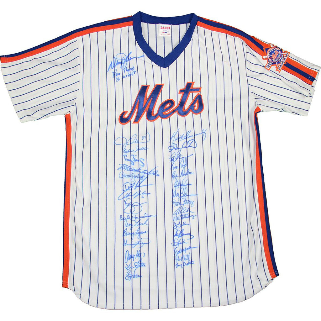 1986 New York Mets Team Signed Jersey with 1962-1986 25th Anniversary Patch (PSADNA Auth)