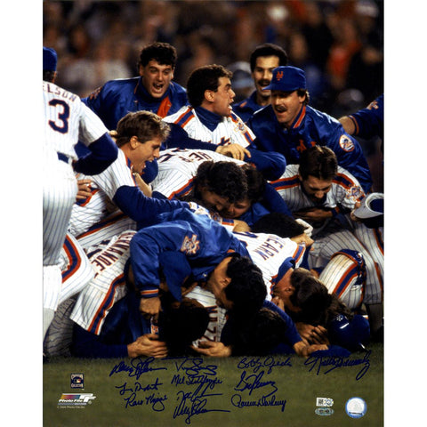 1986 NY Mets 11 Signature Close Up WS Celebration 16x20 Photo (MLB Auth)