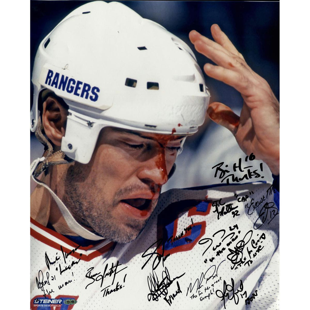 1994 New York Rangers Multi Signed and Inscribed Mark Messier Blood 16x20 Metallic Photo (Signed in Black) (12 Sigs)