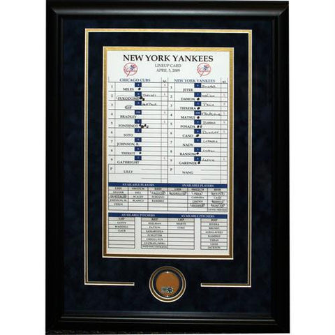 2009 Yankees Opening Day Replica Line- Up Card w Inaugural Season Dirt Framed 14x22 Collage