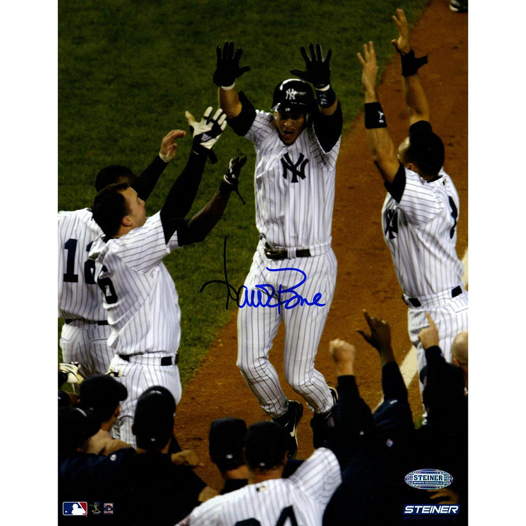 Aaron Boone 2003 ALCS Game 7 Home Run Celebration Close Up Vertical 8x10 Photo (Signed in Blue)