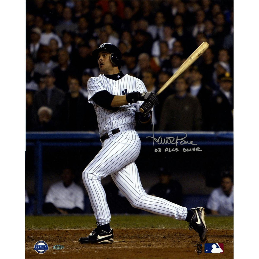 Aaron Boone Signed 2003 ALCS GW HR vs Red Sox Swing 16X20 Vertical Photo w 03 GW HR ALCS Insc