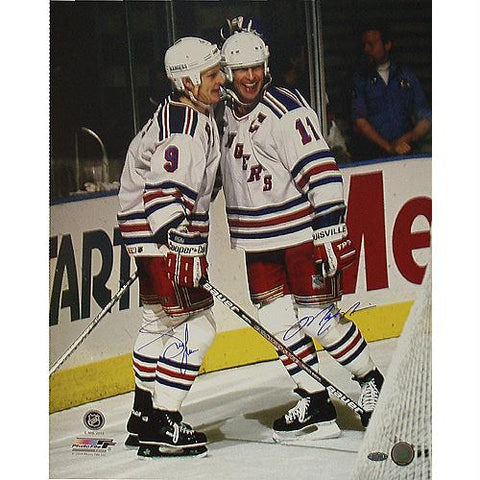 Adam Graves Mark Messier Dual Signed Celebration Behind The Goal 16x20 Photo