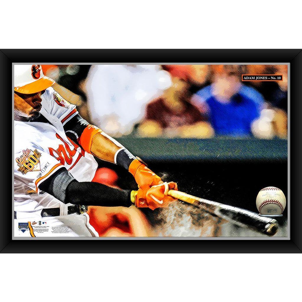 Adam Jones 20x32 Baseball Holder Display w Game-Used Baseball (baseball is removable)