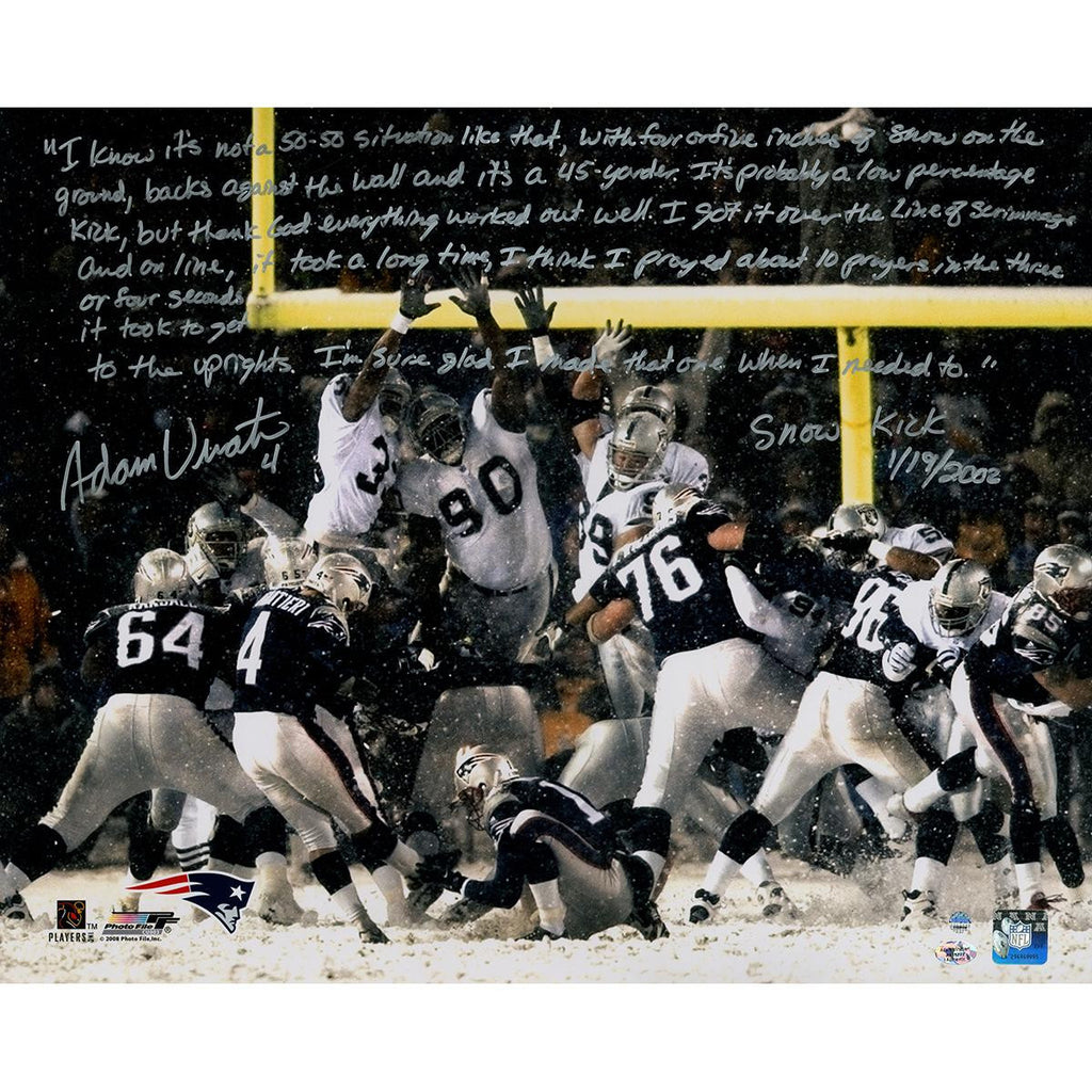 Adam Vinatieri Signed Snow Kick 16x20 Story Photo