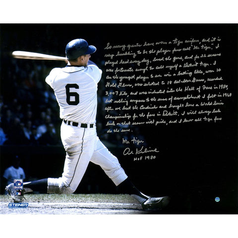 Al Kaline Signed Detroit Tigers Swing Vertical 16x20 Story Photo