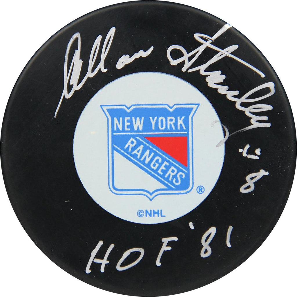 Allan Stanley New York Rangers Signed Hockey Puck W HOF 81 (AJ Sports Auth)