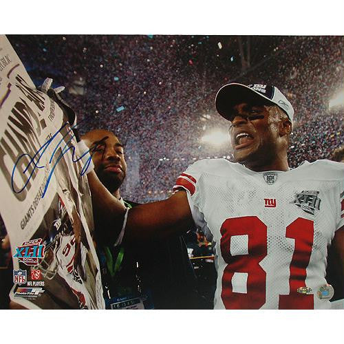 Amani Toomer SB XLII Celebration Holding Newspaper 16X20 Photo