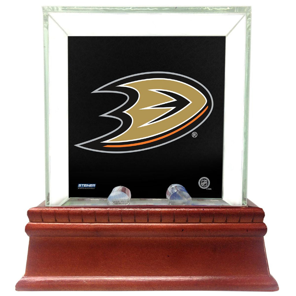 Anaheim Ducks Glass Single Puck Case with Team Logo Background